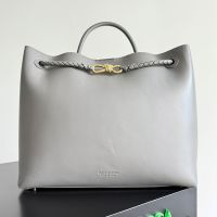 Bottega Veneta Large Andiamo Top Handle Bag In Silky Calfskin Grey