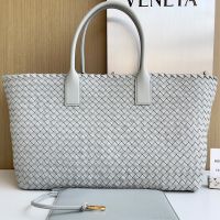 Bottega Veneta Large Cabat Tote 51 In Intreccio Lambskin Grey