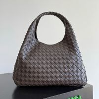 Bottega Veneta Large Campana Shoulder Bag In Intrecciato Leather Dark Brown