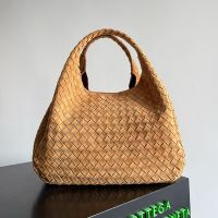 Bottega Veneta Large Campana Shoulder Bag In Intrecciato Suede Brown