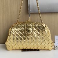 Bottega Veneta Medium Lauren 1980 Clutch with Chain In Intrecciato Lambskin Gold