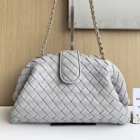 Bottega Veneta Medium Lauren 1980 Clutch with Chain In Intrecciato Lambskin Grey