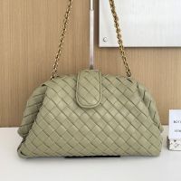 Bottega Veneta Medium Lauren 1980 Clutch with Chain In Intrecciato Lambskin Light Green