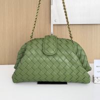 Bottega Veneta Medium Lauren 1980 Clutch with Chain In Intrecciato Lambskin Matcha Green