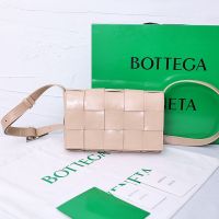 Bottega Veneta Medium Cassette Crossbody Bag with Triangle Buckle In Intreccio Waxed Calfskin Cherry