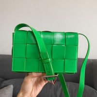 Bottega Veneta Medium Cassette Crossbody Bag with Triangle Buckle In Intreccio Waxed Calfskin Green