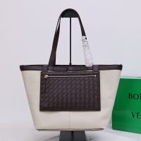 Bottega Veneta Medium Flip Flap Tote 30 In Canvas White/Coffee