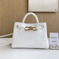 Bottega Veneta Mini Andiamo Top Handle Bag In Alligator Leather White