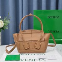 Bottega Veneta Mini Arco Top Handle Bag In Intreccio Grained Calfskin Brown
