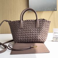 Bottega Veneta Mini Cabat Tote 20 with Detachable Strap In Intreccio Leather Coffee