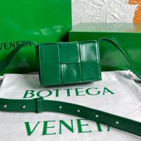 Bottega Veneta Micro Cassette Crossbody Bag In Intreccio Waxed Leather Deep Green