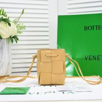 Bottega Veneta Mini Cassette Bucket Bag In Intreccio Lambskin Khaki