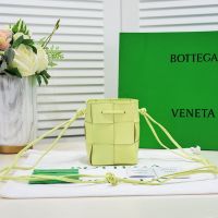 Bottega Veneta Mini Cassette Bucket Bag In Intreccio Lambskin Lemon