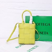 Bottega Veneta Mini Cassette Tote 22 with Detachable Strap In Intreccio Leather Lemon