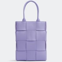 Bottega Veneta Mini Cassette Tote 22 with Detachable Strap In Intreccio Leather Purple