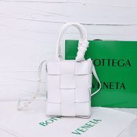 Bottega Veneta Mini Cassette Tote 22 with Detachable Strap In Intreccio Leather White