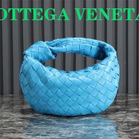Bottega Veneta Mini Jodie Top Handle Bag In Intreccio Lambskin Blue
