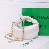 Bottega Veneta Mini Jodie Top Handle Bag with Chain Strap In Intreccio Calfskin Beige