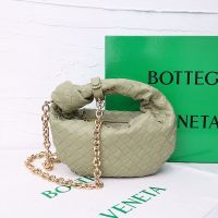 Bottega Veneta Mini Jodie Top Handle Bag with Chain Strap In Intreccio Calfskin Olive