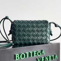 Bottega Veneta Mini Loop Camera Bag In Intreccio Lambskin Dark Green