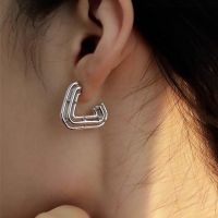 Bottega Veneta Outline Triangle Hoop Earrings In Metal Silver