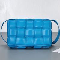Bottega Veneta Large Cassette Crossbody Bag In Intreccio Padded Lambskin Blue