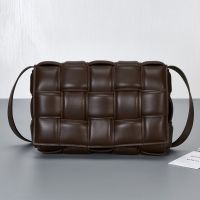 Bottega Veneta Large Cassette Crossbody Bag In Intreccio Padded Lambskin Dark Brown