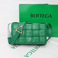 Bottega Veneta Large Cassette Crossbody Bag with Triangle Buckle In Intreccio Padded Lambskin Green