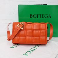 Bottega Veneta Large Cassette Crossbody Bag with Triangle Buckle In Intreccio Padded Lambskin Orange