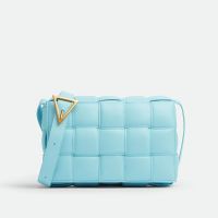 Bottega Veneta Large Cassette Crossbody Bag with Triangle Buckle In Intreccio Padded Lambskin Sky Blue