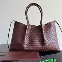 Bottega Veneta Large Pinacoteca Tote 42 In Intrecciato Silky Calfskin Burgundy/Blue