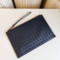 Bottega Veneta Medium Flat Pouch with Detachable Wristlet In Intreccio Calfskin Navy Blue