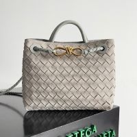 Bottega Veneta Small Andiamo Top Handle Bag In Intrecciato Suede Beige