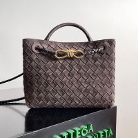 Bottega Veneta Small Andiamo Top Handle Bag In Intrecciato Suede Coffee