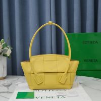 Bottega Veneta Small Arco Top Handle Bag In Intreccio Grained Calfskin Yellow
