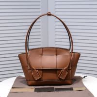 Bottega Veneta Small Arco Top Handle Bag In Intreccio Smooth Calfskin Caramel