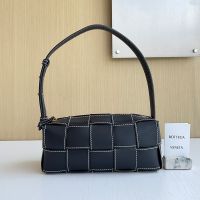 Bottega Veneta Small Brick Cassette Crossbody Bag In Intreccio Stitching Calfskin Black