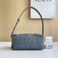Bottega Veneta Small Brick Cassette Crossbody Bag In Intreccio Stitching Calfskin Blue