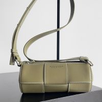 Bottega Veneta Small Canette Cylindrical Bag In Intreccio Stitching Calfskin Olive