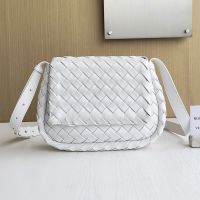 Bottega Veneta Small Cobble Messenger Bag In Intrecciato Leather White
