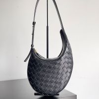 Bottega Veneta Small Drop Shoulder Bag In Intreccio Lambskin Black