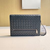 Bottega Veneta Small Document Case with Wristlet In Intrecciato Leather Navy Blue