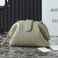 Bottega Veneta Small Lauren 1980 Clutch with Chain In Intrecciato Lambskin Light Green