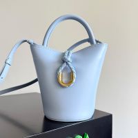 Bottega Veneta Small Liberta Bucket Bag In Smooth Calfskin Sky Blue