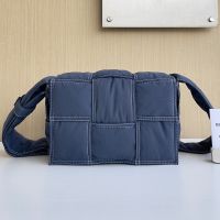 Bottega Veneta Medium Cassette Crossbody Bag In Intreccio Padded Stitching Nylon Blue