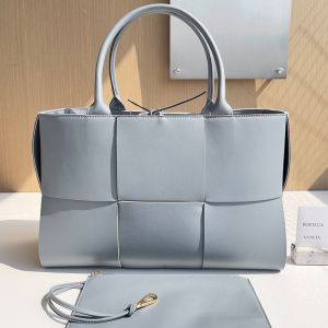 Bottega Veneta Large Arco Tote 41 In Intreccio Leather Grey