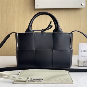 Bottega Veneta Micro Arco Tote 20 with Detachable Strap In Intreccio Leather Black