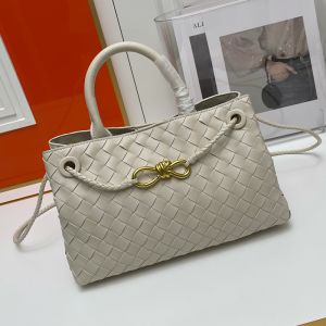 Bottega Veneta East-West Andiamo Top Handle Bag In Intrecciato Leather Beige