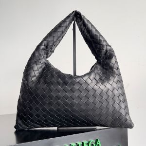 Bottega Veneta Small Hop Shoulder Bag In Intrecciato Leather Black/Gold