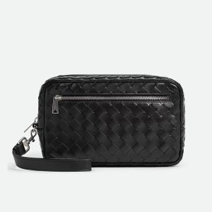 Bottega Veneta Pouch with Wristlet In Intrecciato Leather Black